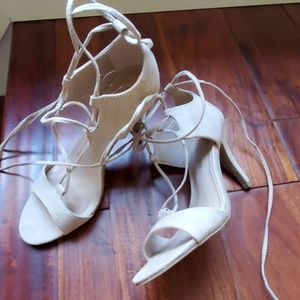 Christian Siriano ankle wrap sueded heels